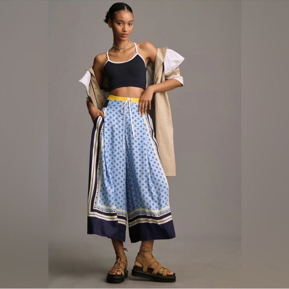 Maeve Printed Pleated A-line Culottes